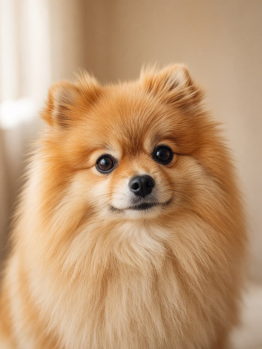 Pomerania de pelaje naranja mirando de frente